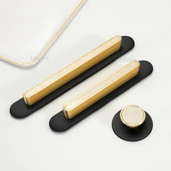 Современные простые золотые + черные ручки шкафов с круглым основанием для мебельной фурнитуры Ручки кухонных дверей из цинкового сплава Ручка ящика шкафа
