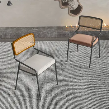 Скандинавские обеденные стулья в стиле ретро из кованого железа, кухонная мебель, Простой ротанговый стул для отдыха, Креативный дизайн, спинки для кафе, настольные стулья