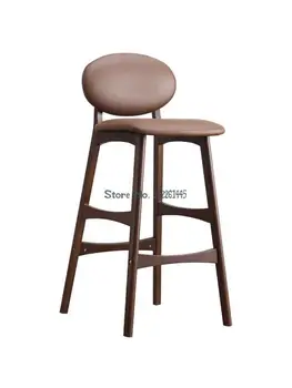 Барный стул из массива дерева, барный стул, высокий табурет, простой современный стул для стойки регистрации, спинка, магазин чая с молоком, высокий табурет