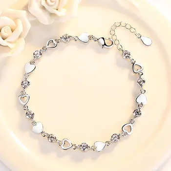 Серебрение 925 пробы, маленькое сердечко, Свежие браслеты со звездами Для женщин, индивидуальный Круглый браслет из бисера, Корейская мода