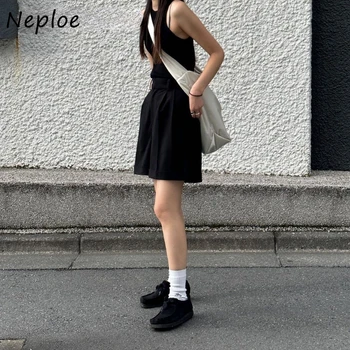 Модные женские брюки Neploe с высокой талией, повседневные прямые мягкие свободные шорты, Япония, ранняя осень, шорты с рюшами и надрезами для женщин
