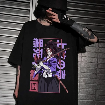 Аниме Demon Slayer Kokushibo Рубашки Мужские женские Модные футболки с круглым вырезом и коротким рукавом в стиле харадзюку в стиле хип-хоп