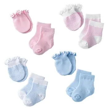 Варежки для новорожденных без царапин с носками для младенцев Комплект перчаток Унисекс для недоношенных