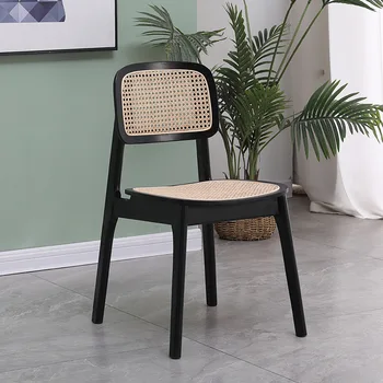 Обеденный стул из массива дерева, обеденный стул из ротанга, балкон, Дизайнерский ротанговый стул в стиле Ins, настоящий ротанговый стул Carman
