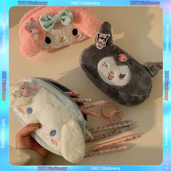 Новый пенал Kawaii Sanrio Аниме Kuromi Cinnamoroll Плюшевая сумка Игрушки Косметика Большой пенал Канцелярские принадлежности Подарок для детей