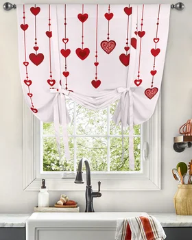 Красное сердечко любви ко Дню Святого Валентина, Розовая занавеска на окно для гостиной, домашнего декора, балкона, кафе, кухни, Римская короткая занавеска