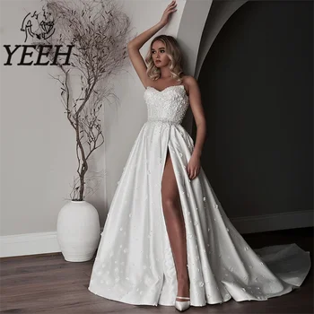 Свадебное платье YEEH, изысканное расшитое бисером свадебное платье в виде сердечка с аппликацией, высокий разрез без бретелек, придворный шлейф, Vestido De Noiva для невесты