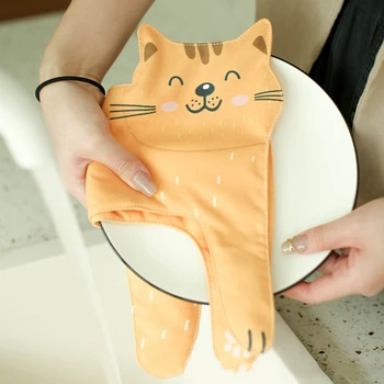 1шт Полотенца для рук с милым мультяшным котом, длинные носовые платки в форме кошки, банные полотенца для ванной комнаты, кухонное подвесное полотенце