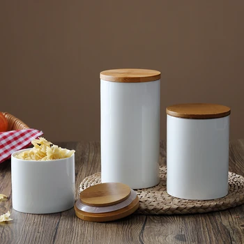 Керамическая герметичная банка в японском стиле с бамбуковой крышкой для хранения продуктов на кухне, чая, кофе и разных круп