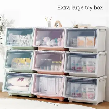 Откидной ящик для хранения, прочный, несущий нагрузку, Прозрачный ящик для хранения с клапаном, открывающийся спереди, ящик для хранения детских игрушек, штабелируемый