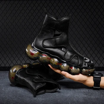 Модный тренд, Римские сапоги, мужские ботинки, черные кроссовки, уличная модная обувь с высоким берцем для мужчин