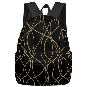 Черный рюкзак Twisted Lines в стиле современного искусства, школьные сумки для подростков, студенческая сумка для ноутбука, женский повседневный рюкзак для путешествий