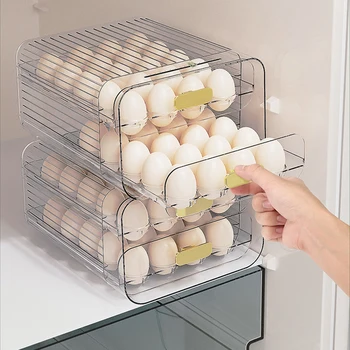 Ящик для яиц в кухонном ящике со шкалой времени, Прозрачный двухслойный ящик для хранения яиц на 40 сеток, Легкий Роскошный органайзер для холодильника