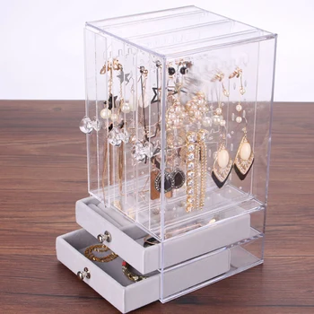 Подставка-органайзер для ювелирных изделий Многофункциональная коробка-органайзер для сережек, съемная с 2 выдвижными ящиками для браслетов, серег, колец и часов