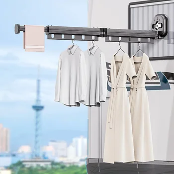 Складная сушилка для одежды с всасывающим креплением на стене, компактная алюминиевая выдвижная вешалка для одежды для сушки в помещении и на улице