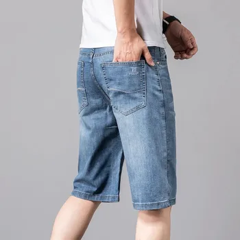 2023, Летние новые мужские светло-голубые облегающие короткие джинсы, Корейская мода, Повседневные джинсовые шорты из тонкого эластичного хлопка, Мужская брендовая одежда