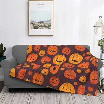 Одеяла Halloween Happy с фланелевым принтом тыквы, Портативные легкие пледы для дивана, покрывала для диванов