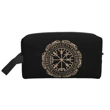 Черные сумки для хранения в стиле кельтских викингов, магический рунический компас, Вегвизир в круге, дорожная косметичка, портативная косметичка