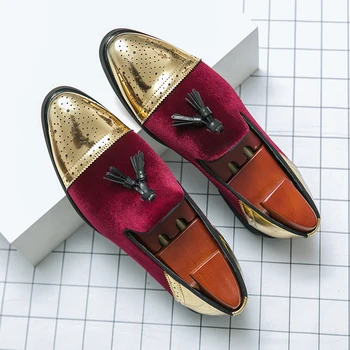 Лоферы мужские из искусственной вельветовой ткани в стиле пэчворк, украшение кисточками, Низкий полый каблук, удобная износостойкая деловая повседневная обувь