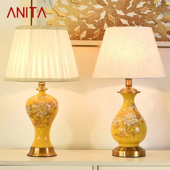 Настольная лампа ANITA Modern Yellow Ceramics, светодиодная китайская креативная настольная лампа, модная для дома, гостиной, прикроватной тумбочки в спальне
