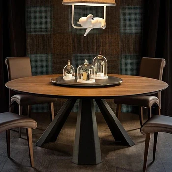 Деревянные Журнальные Угловые Столики С поворотным столом Nordic Simple Log Ресторанная столовая Современный Круглый Стол Мебель для салона Mesa De Centro
