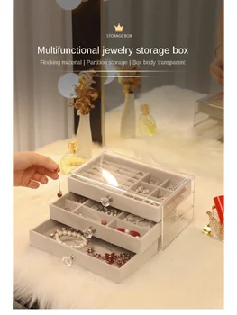 Коробка для хранения ювелирных изделий с прозрачной крышкой, три слоя для колец, ожерелий, серег и браслетов, Антиокислительная Многофункциональность