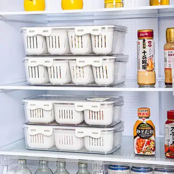 Фруктовая Заставка Ящик для хранения продуктов Холодильник Органайзер для фруктов Овощей Кухонные Принадлежности Сливная корзина Корзины для хранения