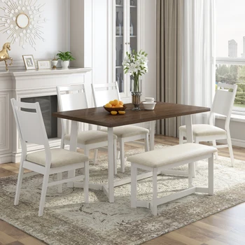 Обеденный стол из 6 предметов с мягкими стульями и скамейкой Прочный и крепкий, легко монтируется для кухни ресторана