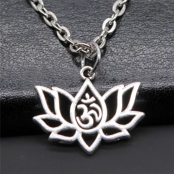 Модное простое винтажное ожерелье из античного серебра 21x17 мм с подвеской Lotus Yoga Om для женщин