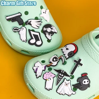 Черно-белый набор Croc Charms Ghosts Брелоки для обуви, Пистолеты, Гарнитуры, Булавки, Croc Religion Аксессуары для украшения обуви