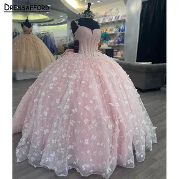 Сладкие розовые пышные платья 3D Butterfly Sweet 15 На день рождения Роскошные платья для девочек 15 ноября 2023 г.