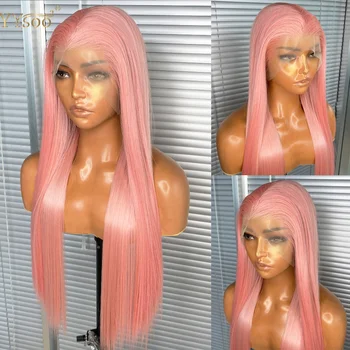 Длинные Прямые синтетические парики на кружеве Futura розового цвета 13х4 см спереди для чернокожих женщин, предварительно выщипанные по линии роста волос, наполовину связанные вручную, парик для ежедневного использования