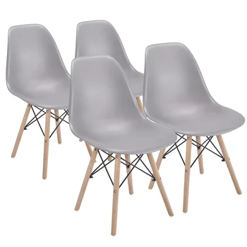 Современные обеденные стулья с деревянными ножками для столовой, набор из 4-х, светло-серый стул