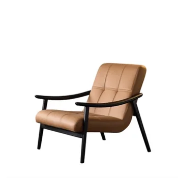 Скандинавский рабочий стул легкая роскошная минималистская модель одноместного дивана дизайнерский итальянский обеденный стул из цельного дерева и кожи