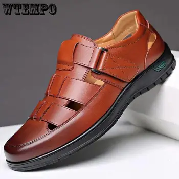 Мужская обувь WTEMPO, дышащие сандалии из искусственной кожи, нескользящая плоская мягкая подошва, Модная дизайнерская обувь ручной работы, мужская обувь