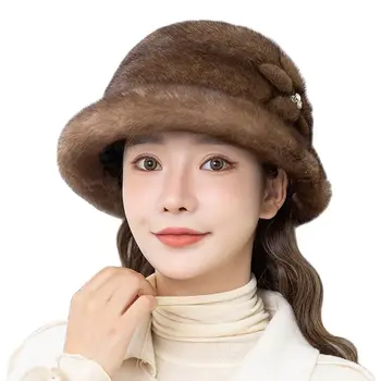 2023, Женская зимняя шапка, Элегантная шапка из меха Норки, женская толстая теплая зимняя меховая шапка, женские качественные верхние шляпы