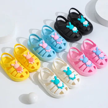 Летние детские сандалии для маленьких девочек, мягкая нескользящая обувь принцессы, детская пляжная обувь с конфетным желе, повседневные римские тапочки для мальчиков