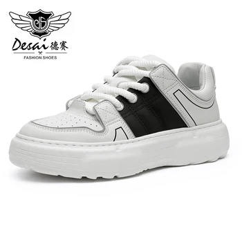 DESAI Повседневные Удобные кроссовки для бега Для мужчин, кроссовки из натуральной кожи с толстой подошвой, Белая повседневная весенняя обувь для бега 2023 года.