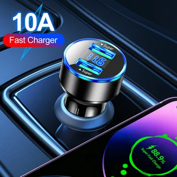 Универсальное автомобильное зарядное устройство для мобильного телефона Mini 10A с двойным USB мощностью 22,5 Вт, автоматический прикуриватель, адаптер постоянного тока 12-24 В с цифровым дисплеем