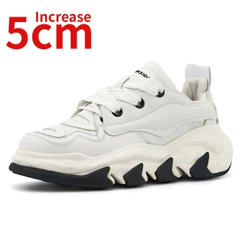 Европейская мужская обувь на толстой подошве из натуральной кожи, увеличенная на 5 см, обувь для хлеба, повседневная спортивная обувь в стиле ретро, белая обувь для мужчин, обувь для лифта