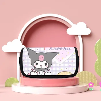 Коробка для канцелярских принадлежностей Sanrio, пенал для учеников Kuromi, Большая вместимость, детская Двухслойная сумка для канцелярских принадлежностей оптом