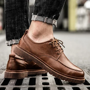 Кожаная повседневная обувь для мужчин, удобная обувь из натуральной кожи, мужские черные резиновые рабочие ботинки, деловые повседневные кроссовки, мужская обувь