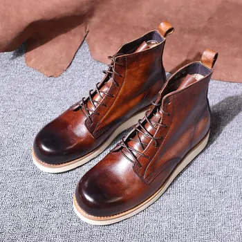 Ботинки Мужская обувь Модные Классические мужские ботинки Челси из натуральной кожи, Черные Повседневные Короткие кожаные Ботильоны на шнуровке