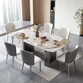 Европейский стиль, современный светлый роскошный простой небольшой блок, прямоугольный обеденный стол, гостиная