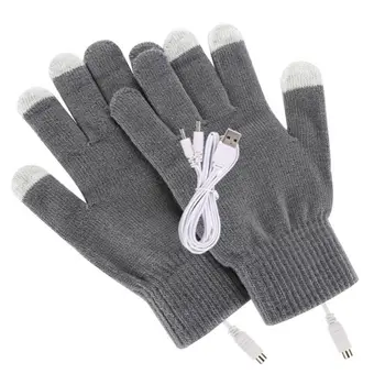 Перчатки с электрическим подогревом USB, портативные Мягкие зимние перчатки с постоянной температурой, вязаные варежки на весь палец, теплые перчатки