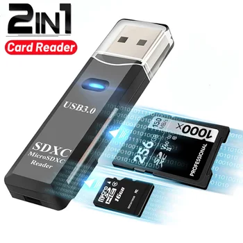 Устройство чтения карт памяти 2 В 1 TF с адаптером USB 3.0, бесплатное устройство чтения карт памяти, защищенное цифровое устройство чтения карт памяти со светодиодным индикатором питания ноутбука
