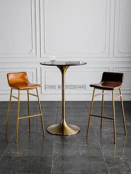 Скандинавская высокая скамеечка для ног из искусственной кожи, легкая роскошная домашняя спинка барного стула, современный простой барный стул для отдыха, персонализированный высокий стул