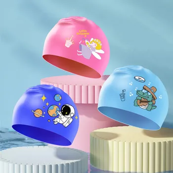 Детские мягкие силиконовые шапочки для плавания для мальчиков и девочек, милая мультяшная шапочка для плавания, Водонепроницаемая защита ушей, Аксессуары для бассейна, Шапочка для плавания, шляпа