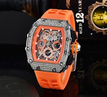 Модные мужские часы бренда RM, женские часы с бриллиантами, стальной календарь, силикон, 6 контактов, кварцевые наручные часы, заводские продажи