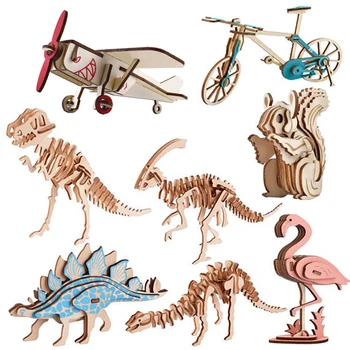 Деревянный пазл своими руками, 3D модель Динозавра, Игрушки для детей, пазл со скелетом животного, собранный вручную, украшение детского стола